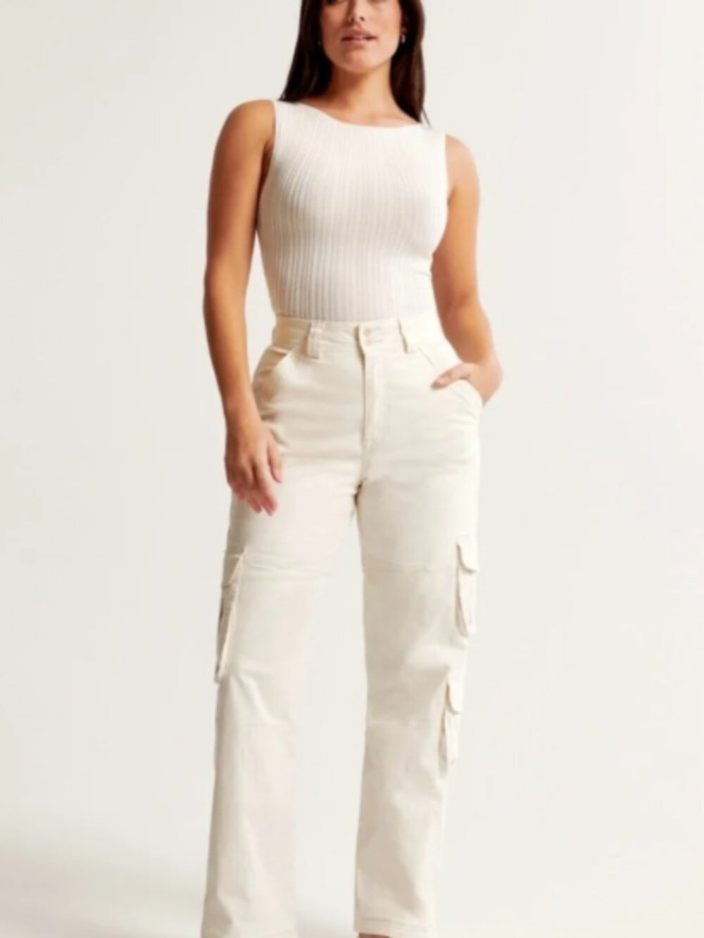 Abercrombie & Fitch Curve Love Cargo Relaxed Pant Cream High-Rise